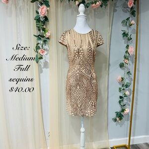 Chic Beige Sequin Mini Dress